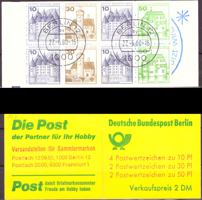 Briefmarken Berlin, Mi.Nr. MH 11 (1x H-Bl. 19), Markenheftchen MH 11 Burgen und Schlösser - Gestempelt