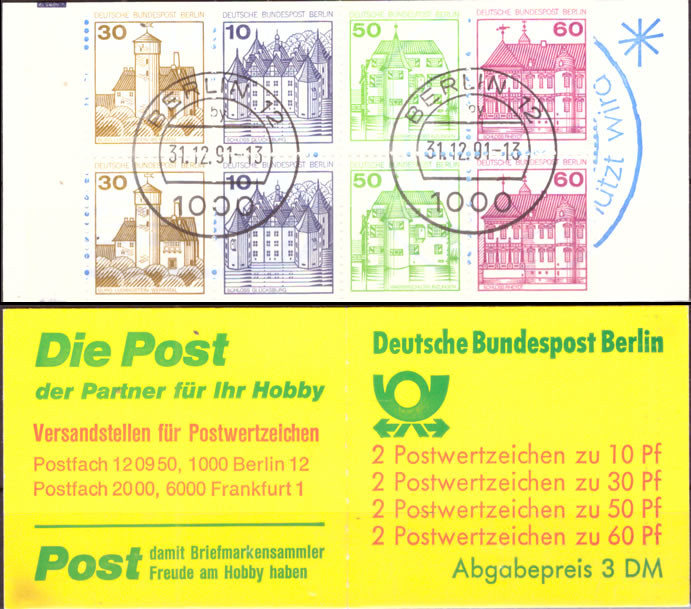 Briefmarken Berlin, Mi.Nr. MH 12 (1x H-Bl. 20), Markenheftchen Burgen und Schlösser - Gestempelt