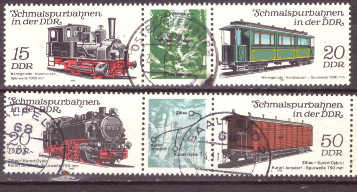 Briefmarken: DDR 1983 Mi.Nr. 2792-2795 Dreierstreifen (WZd557,WZd563), Schmalspurbahnen (III), Gestempelt