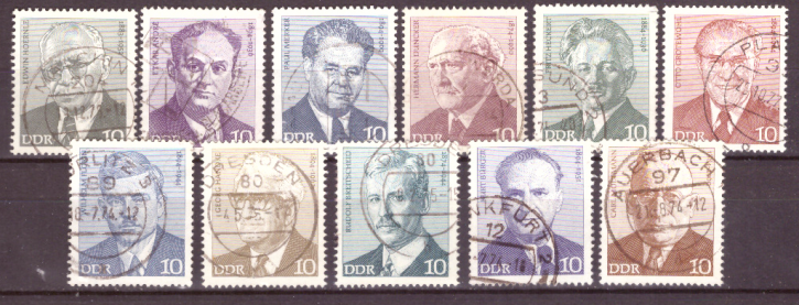 Briefmarken: DDR 1974, Mi. Nr. 1907-1917, Persönlichkeiten der deutschen Arbeiterbewegung (II). Gestempelt