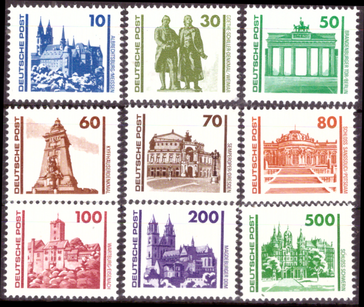 Briefmarken: DDR 1990 Mi.Nr. 3344-3352, Bauwerke und Denkmäler. Postfrisch