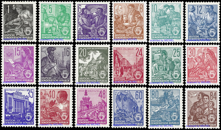 Briefmarken DDR 1953, Mi.Nr. 405-422, Dauerserie Fünfjahresplan (II) Buchdruck, Postfrisch