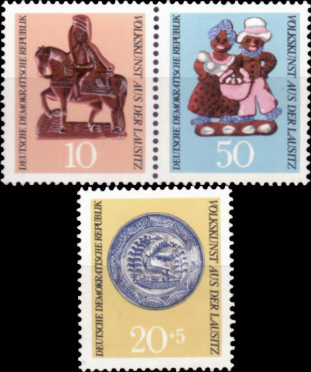 Briefmarken DDR 1969, Mi. Nr. Paar 1521-1523 (WZd210) + 1522, Volkskunst aus der Lausitz. Postfrisch