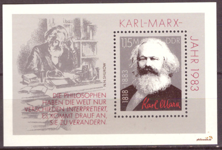 Briefmarken: DDR 1983 Mi.Nr. Block 71, Karl Marx, Postfrisch