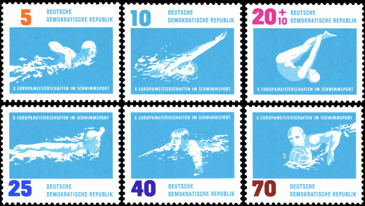Briefmarken: DDR 1962, Mi.Nr. 907-912, Schwimm-EM Leipzig - Postfrisch