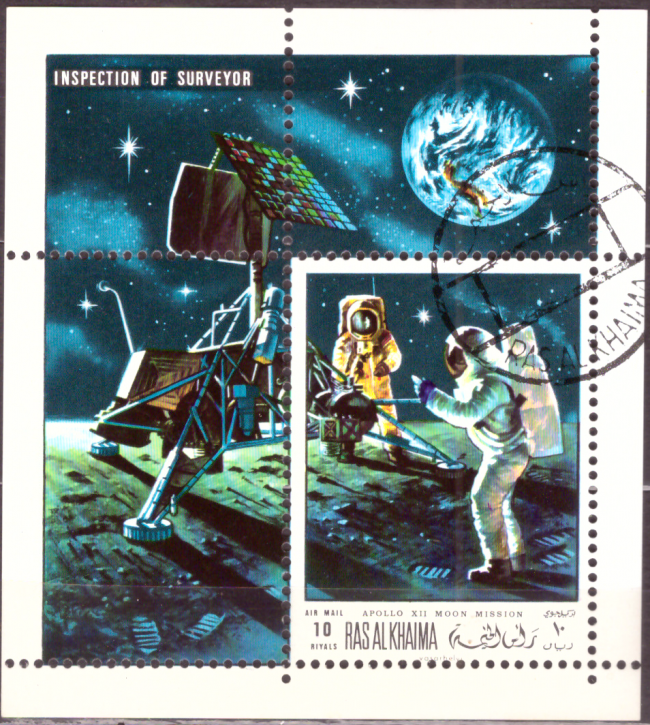 Briefmarken Ras al Khaima 1970, Mi.Nr. Block 89, Weltraumforschung: Apollo 10–12. Gestempelt mit Gummierung