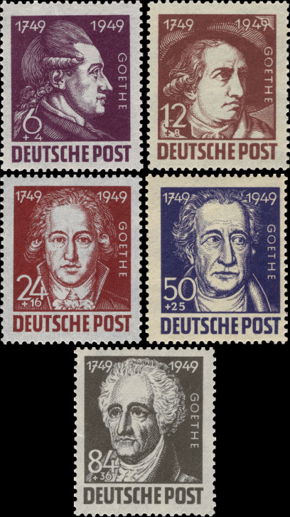 Briefmarken SBZ 1949, Mi.Nr. 234-238, Johann Wolfgang von Goethe. Postfrisch