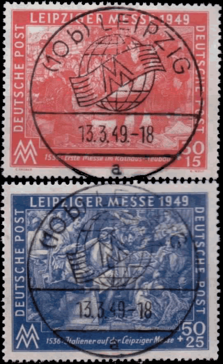 Briefmarken SBZ 1949, Mi.Nr. 230-231, Leipziger Frühjahrsmesse. Gespempelt