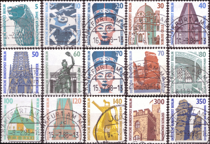 Briefmarken Berlin 1987-1990: 793-874, Dauermarkenserie: Sehenswürdigkeiten (I-VIII), Gestempelt - Komplett