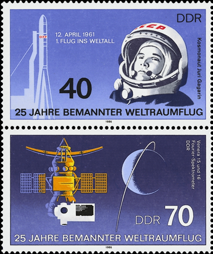 Briefmarken DDR 1986, 3005, 3007 (SZd 314) , 25 Jahre bemannter Weltraumflug, Postfrisch