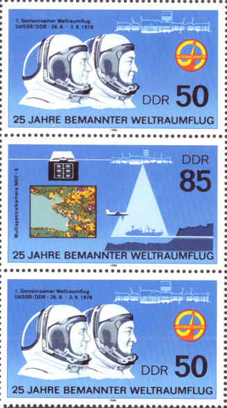 Briefmarken DDR 1986, Mi.Nr. 3006-3008-3006 (S Zd 319), 25 Jahre bemannter Weltraumflug, Postfrisch