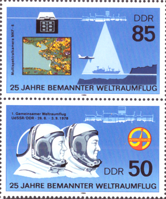 Briefmarken DDR 1986, Mi.Nr. 3008, 3006 (S Zd 320), 25 Jahre bemannter Weltraumflug, Postfrisch