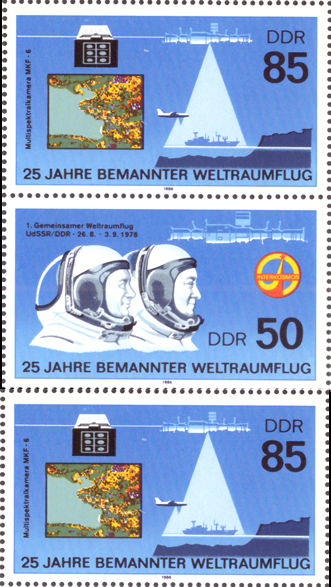 Briefmarken DDR 1986, Mi.Nr. 3008-3006-3008 (S Zd 321), 25 Jahre bemannter Weltraumflug, Postfrisch