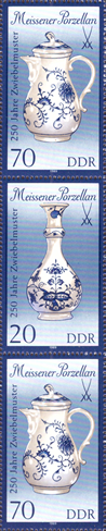Briefmarken DDR 1989, Mi.Nr. 3244II/3242II/3244II (S Zd 3777), Meissener Porzellan (III). Postfrisch