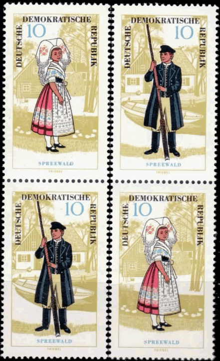Briefmarken: DDR 1964 Mi.Nr. 1076-1077 (Paare SZd66, SZd67), Trachten, Postfrisch