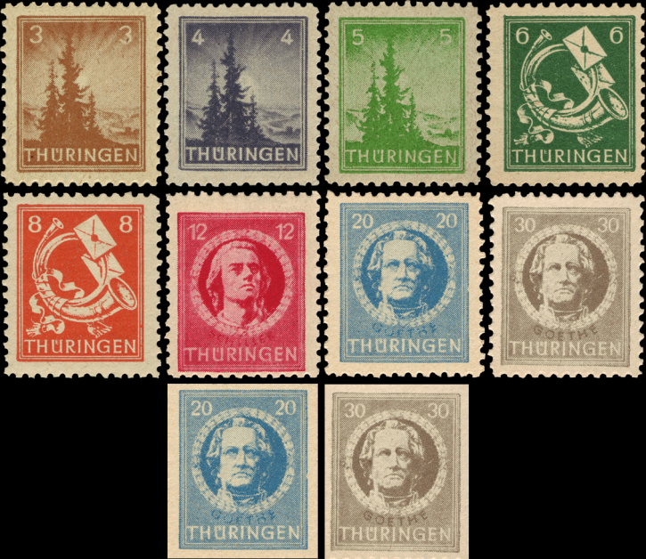 Briefmarken Alliierte Besetzung (SBZ Thüringen) 1945, Mi.Nr. 92-99 (+ 98, 99 geschnitten), Freimarken (Dauermarken) - Vollgummierung, Postfrisch