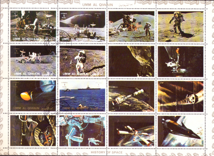 Briefmarken Umm al-Kaiwain 1972, Mi.Nr. 1194-1201 Kleinbogen A, Mondfahrt. Gestempelt mit Gummierung