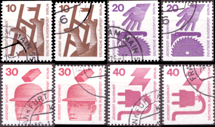 Briefmarken Berlin 1971, Mi.Nr. 403, 404, 406, 407 - C & D-Werte, Freimarken: Unfallverhütung (I).  Gestempelt