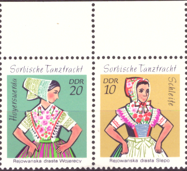 Briefmarken: DDR 1971, Mi.Nr. 1724-1723 (W 10), Sorbische Mädchen-Tanztrachten (II). Postfrisch