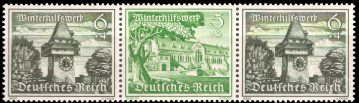 Briefmarken Deutsches Reich 1939, Zd-Mi. W 137 (733+732+733), Zusammendrucke aus MHB 65, Postfrisch