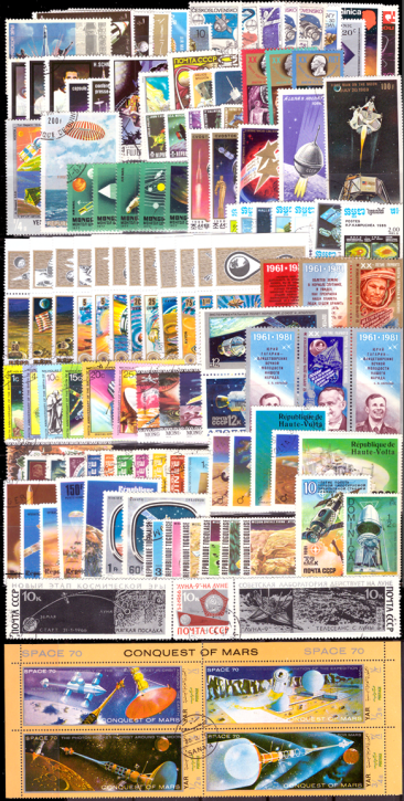 Briefmarken Weltraum / Raumfahrt Motivsammmlung, Paket mit 125 Marken alle Welt, mit ganzen Sätzen und Zusammendrucken, Postfrisch/ Gestempelt