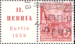 Briefmarken DDR 1959, Mi.Nr. 580B (W Zd 20) waagerechter Zusammendruck, Dauerserie Fünfjahresplan VI (Gezähnt 14), Ersttagssonderstempel Gestempelt