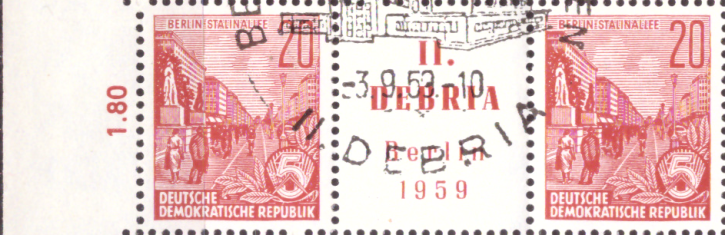 Briefmarken DDR 1959, Mi.Nr. 580B (W Zd 22) waagerechter Zusammendruck, Dauerserie Fünfjahresplan VI (Gezähnt 14), Erstagsstempel