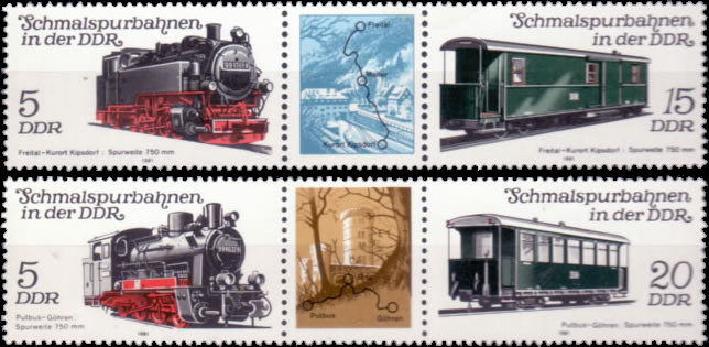 Briefmarken: DDR 1981, Mi. Nr. WZd506, WZd512 (2629-2632), Schmalspurbahnen (II). Postfrisch