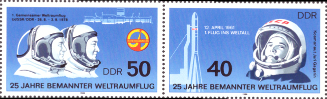 Briefmarken DDR 1986, Mi.Nr. 3005-3006 (WZd 668), 25 Jahre bemannter Weltraumflug, Postfrisch
