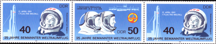 Briefmarken DDR 1986, Mi.Nr. 3005-3006-3005 (WZd 669), 25 Jahre bemannter Weltraumflug, Postfrisch