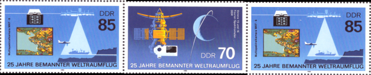 Briefmarken DDR 1986, Mi.Nr. 3008-3007-3008 (WZd 675), 25 Jahre bemannter Weltraumflug, Postfrisch