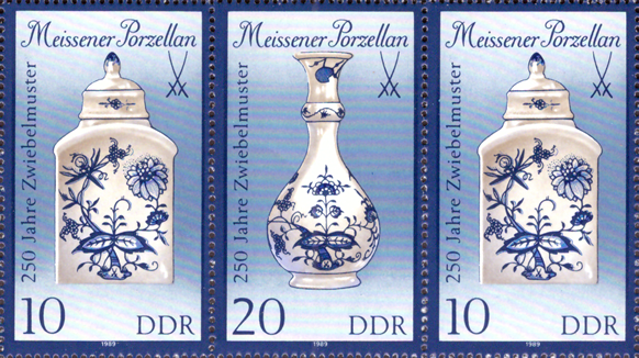 Briefmarken DDR 1989, Mi.Nr. 3241II/3242II/3241II (W Zd 788), Meissener Porzellan (III). Postfrisch