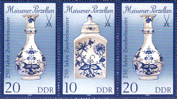 Briefmarken DDR 1989, Mi.Nr. 3242II/3241II/3242II (W Zd 790), Meissener Porzellan (III). Postfrisch