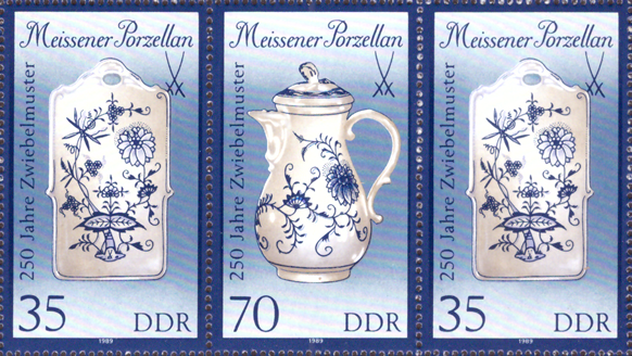 Briefmarken DDR 1989, Mi.Nr. 3243II/3244II/3243II (W Zd 792), Meissener Porzellan (III). Postfrisch