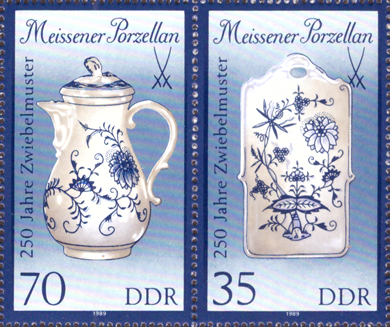 Briefmarken DDR 1989, Mi.Nr. 3244II/3243II (W Zd 793), Meissener Porzellan (III). Postfrisch