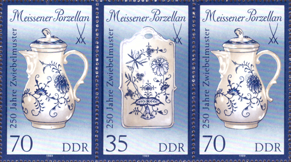 Briefmarken DDR 1989, Mi.Nr. 3244II/3243II/3244II (W Zd 794), Meissener Porzellan (III). Postfrisch