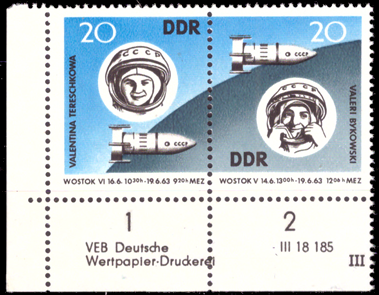 Briefmarken: DDR 1963, Mi.Nr. 970-971 (WZd 90 DV) mit Druckvermerk, Wostok 5 und 6, Postfrisch
