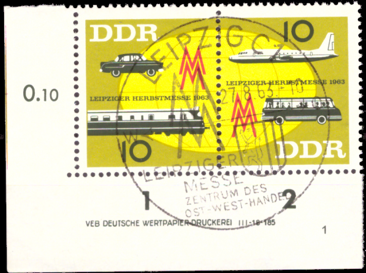 Briefmarken: DDR 1963 Mi.Nr. 976-977 (WZd94 DV) mit Druckvermerk, Leipziger Herbstmesse, Esst Gestempelt