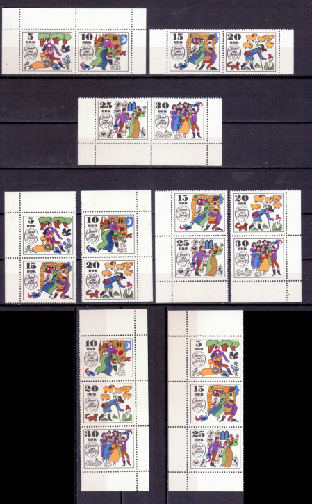 Briefmarken DDR 1969, Mi. Nr. 1450-1455 (WZd 201-203, SZd 94-99) alle möglichen Zd's, Märchen (IV). Postfrisch