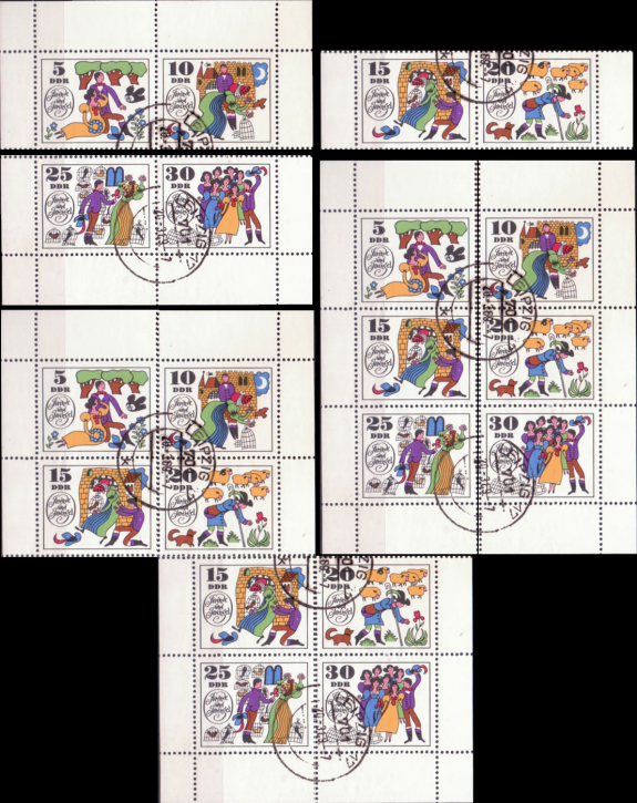 Briefmarken DDR 1969, Mi. Nr. 1450-1455 (WZd 201-203, SZd 94-99) alle möglichen Zd's, Märchen (IV). Gestempelt