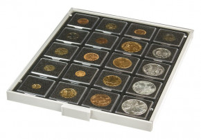 LINDNER Münzbox CARBO mit 20 quadratischen Fächern für Münzrähmchen 50x50 mm/Münzkapseln CARRÉE/OCTO Münzkapseln