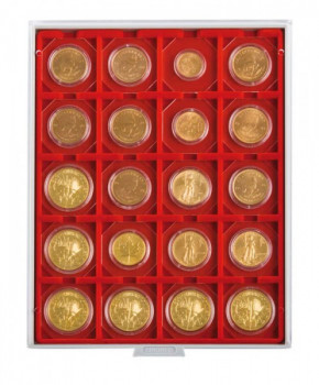 LINDNER Münzbox STANDARD mit 20 quadratischen Fächern für Münzrähmchen 50x50 mm/Münzkapseln CARRÉE/OCTO Münzkapseln