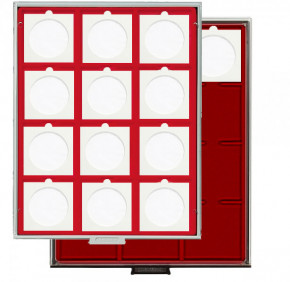 LINDNER Münzbox RAUCHGLAS mit 12 quadratischen Fächern für LINDNER Münzbox-Inletts 68x68 mm