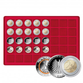 Lindner Münzkoffer ALU mit 5 roten Münztableaus für 200 Münzen oder Münzkapseln bis 34 mm Ø
