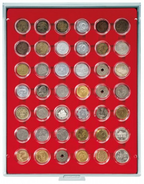 LINDNER Münzbox STANDARD mit 42 runden Vertiefungen für Münzkapseln mit Außen-Ø 29,5 mm