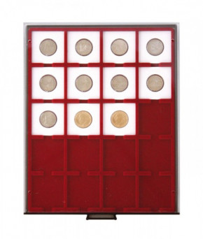 LINDNER Münzbox RAUCHGLAS mit 20 quadratischen Fächern für Münzrähmchen 50x50 mm/Münzkapseln CARRÉE/OCTO Münzkapseln
