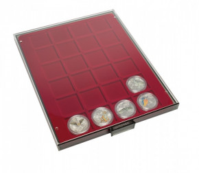 LINDNER Münzbox RAUCHGLAS mit 24 quadratischen Fächern für Münzen/Münzkapseln bis Ø42 mm