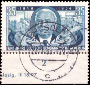 Briefmarken DDR 1954, Mi. Nr. 444 DV (Druckvermerk), 5 Jahre DDR - Wllhelm Pieck, Gestempelt