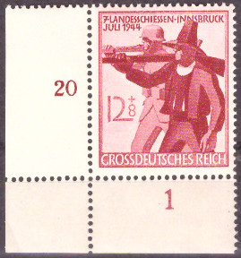 Briefmarken: Deutsches Reich 1944 Mi.Nr. 898 BE ul, Bogenecke unten links, Tiroler Landesschießen, Postfrisch
