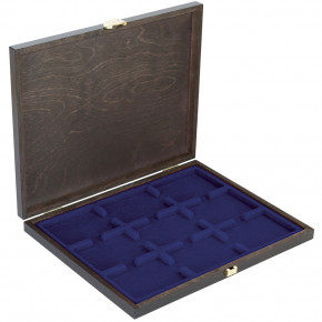 LINDNER Echtholz-Münzkassette CARUS-1 mit einer dunkelblauen Münzeinlage für 9 US-Münzkapseln (Slabs) bis zu einem Format von 63 x 85 mm